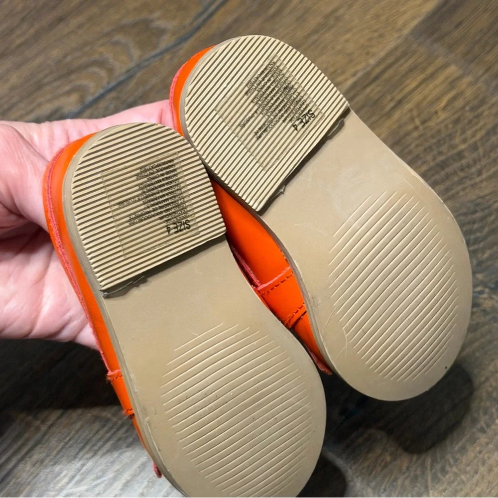 Janie and Jack orange leather fringe loafers size 4 New
